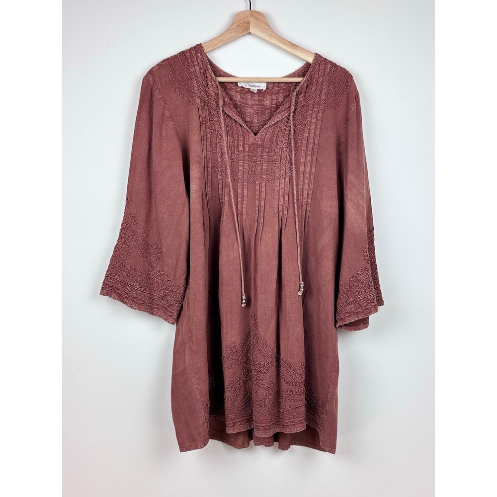 🤎 Solitaire Embroidered Boho Tunic Top | Size 1X | Mauve Rose